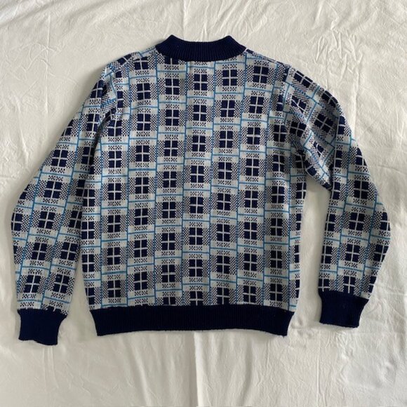 VINTAGE 70s Alexanders Blue White Plaid Half Zip Pullover Sweater - Picture 10 of 10